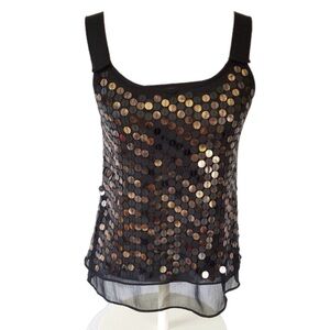 NWT XS Gap Sleeveless Tank Top Black Sequins Blouse Women’s Bow Summer